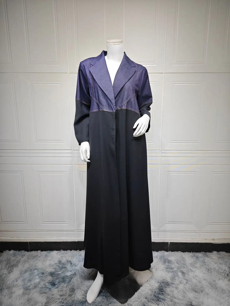 Robe Denim Splicing Jacket Dubai Fashion Women's Muslim Middle East Abaya Jacket Robe Abaya Coat