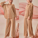Malaysia Plain Muslim Women Long Sleeve Tops Blouse Pants Islam Abaya Dubai Ramadan Arab Clothes 2 Piece Set Modest Kaftan Suit