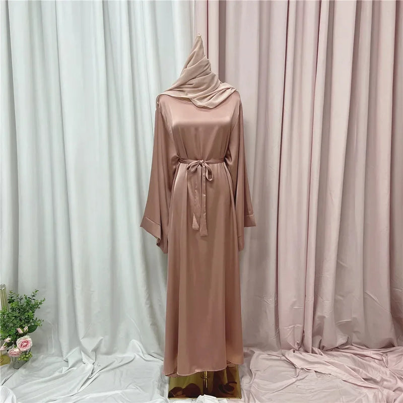 Muslim Women Hijab Dress Satin Abaya Scarf Robe Ramadan Modest Prayer Islamic Clothing Robe Eid Jalabiya Kaftan Caftan Marocain