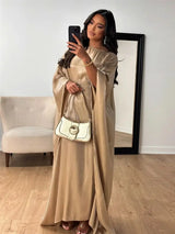 Batwing Butterfly Satin Shimmer Abaya Dubai Luxury Muslim Maxi Kaftan Dresses Abayas For Women Kebaya Caftan Robe Femme Vestidos