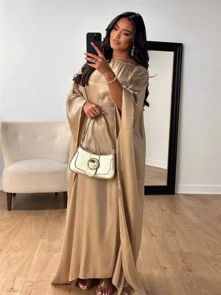 Batwing Butterfly Satin Shimmer Abaya Dubai Luxury Muslim Maxi Kaftan Dresses Abayas For Women Kebaya Caftan Robe Femme Vestidos