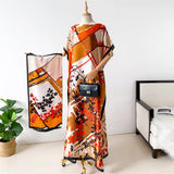 NEW Fashion Summer Dress With Big Scarf Dubai Turkey Kaftan Muslim Loose Abaya Women African Casual Maxi Peacock Shawl Robe