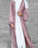 2025 NEW Muslim Abaya Dress for Women Puff Sleeve Cardigan Elegant Abayas Islam Women's Dress Monochromatic Europe and America