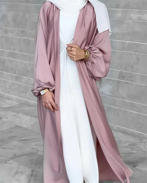 2025 NEW Muslim Abaya Dress for Women Puff Sleeve Cardigan Elegant Abayas Islam Women's Dress Monochromatic Europe and America