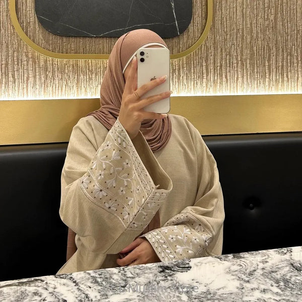 Abaya Simple Embroidery Outwear Eid Ramadan Dress Abayas Muslim Dresses Kaftan Dubai Women Prayer Robe Clothes Women With Belt