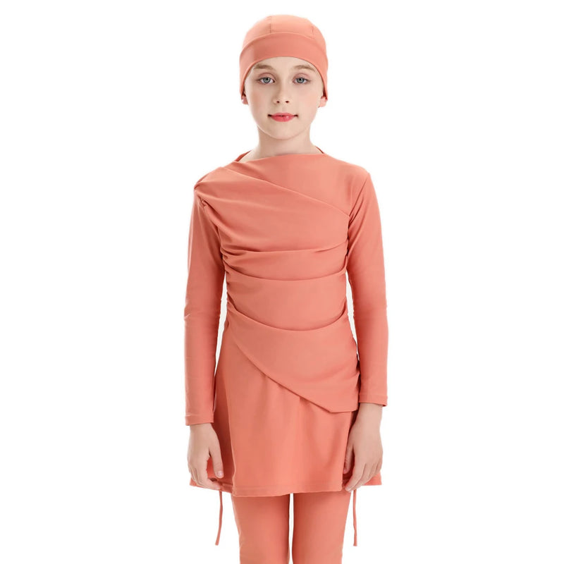 New 2025 Islamic Dubai Modest Abaya 3 Piece Set Burkini Muslim Kids Swimwear Girl With Swim Cap Femme Musulmane Clothing