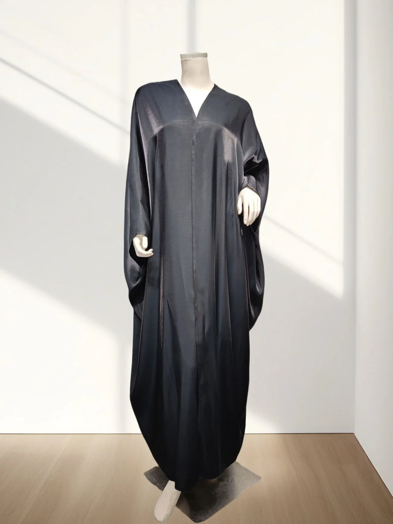 Hot sale Summer Women Islamic Clothing Shinny Polyester Thin Fabric Puff Sleeves Dubai Open Abaya for Muslim Women