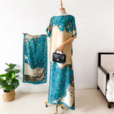 NEW Fashion Summer Dress With Big Scarf Dubai Turkey Kaftan Muslim Loose Abaya Women African Casual Maxi Peacock Shawl Robe