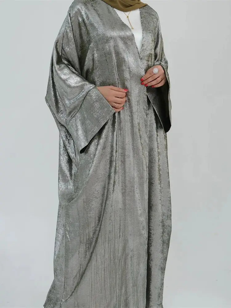 Shiny Batwing Satin Open Kimono Abaya Dubai Luxury 2024 Muslim Abayas For Women Kaftan Dress Islamic Clothing Femme