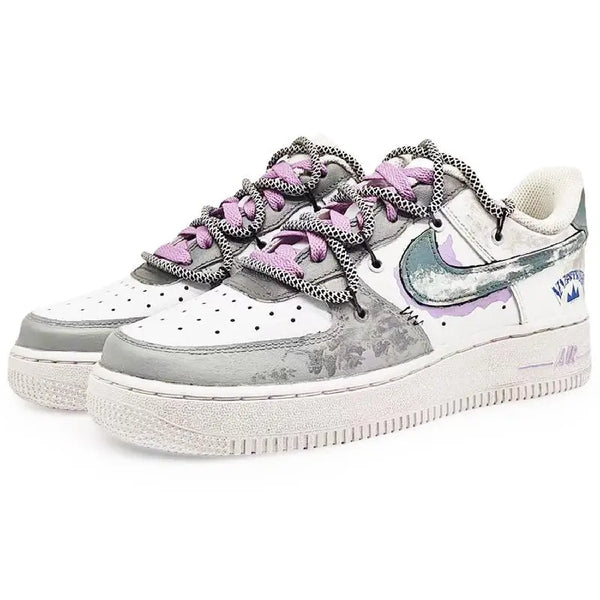 [Custom Ninth Street 2.0]Nike Air Force 1 Skateboard Shoes Unisex Low-Top Gray/White/Gray Blue/Purple/Blue/Black