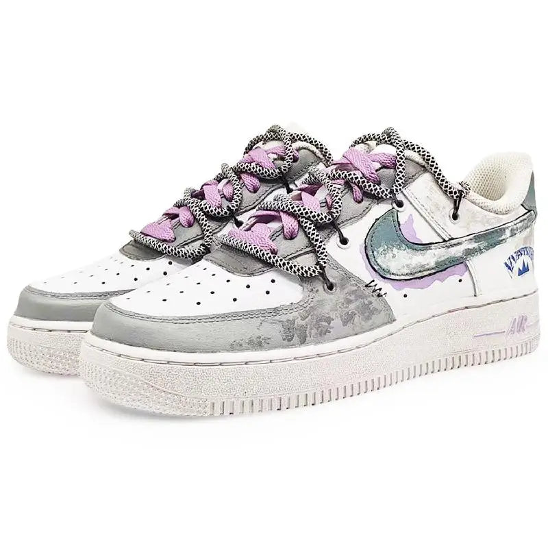 [Custom Ninth Street 2.0]Nike Air Force 1 Skateboard Shoes Unisex Low-Top Gray/White/Gray Blue/Purple/Blue/Black