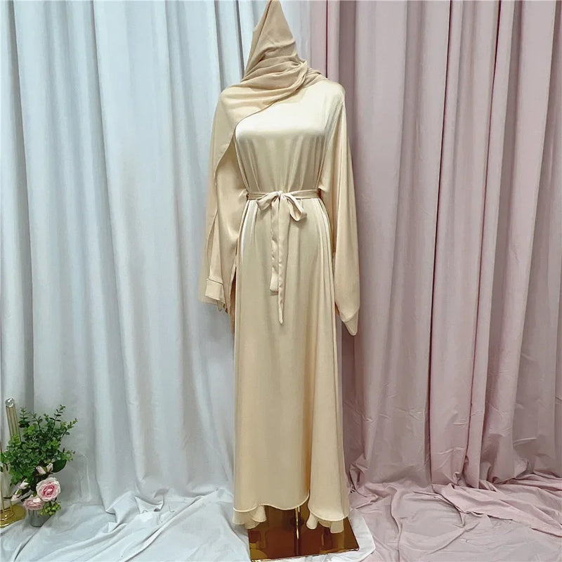 Muslim Women Hijab Dress Satin Abaya Scarf Robe Ramadan Modest Prayer Islamic Clothing Robe Eid Jalabiya Kaftan Caftan Marocain