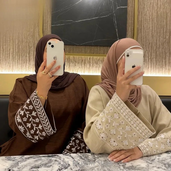 Abaya Simple Embroidery Outwear Eid Ramadan Dress Abayas Muslim Dresses Kaftan Dubai Women Prayer Robe Clothes Women With Belt