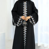 Flower Embroidery Abayas for Women Muslim Dress Dubai Open Abaya Turkey Kaftan Kebaya Caftan Marocain Femme Robe New