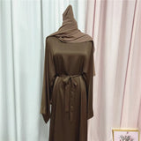 Muslim Women Hijab Dress Satin Abaya Scarf Robe Ramadan Modest Prayer Islamic Clothing Robe Eid Jalabiya Kaftan Caftan Marocain