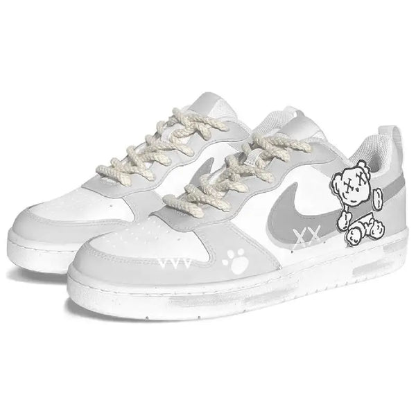 [Custom Starry Bear]Nike Court Borough Skateboard Shoes Women's Low-Top White/Gray