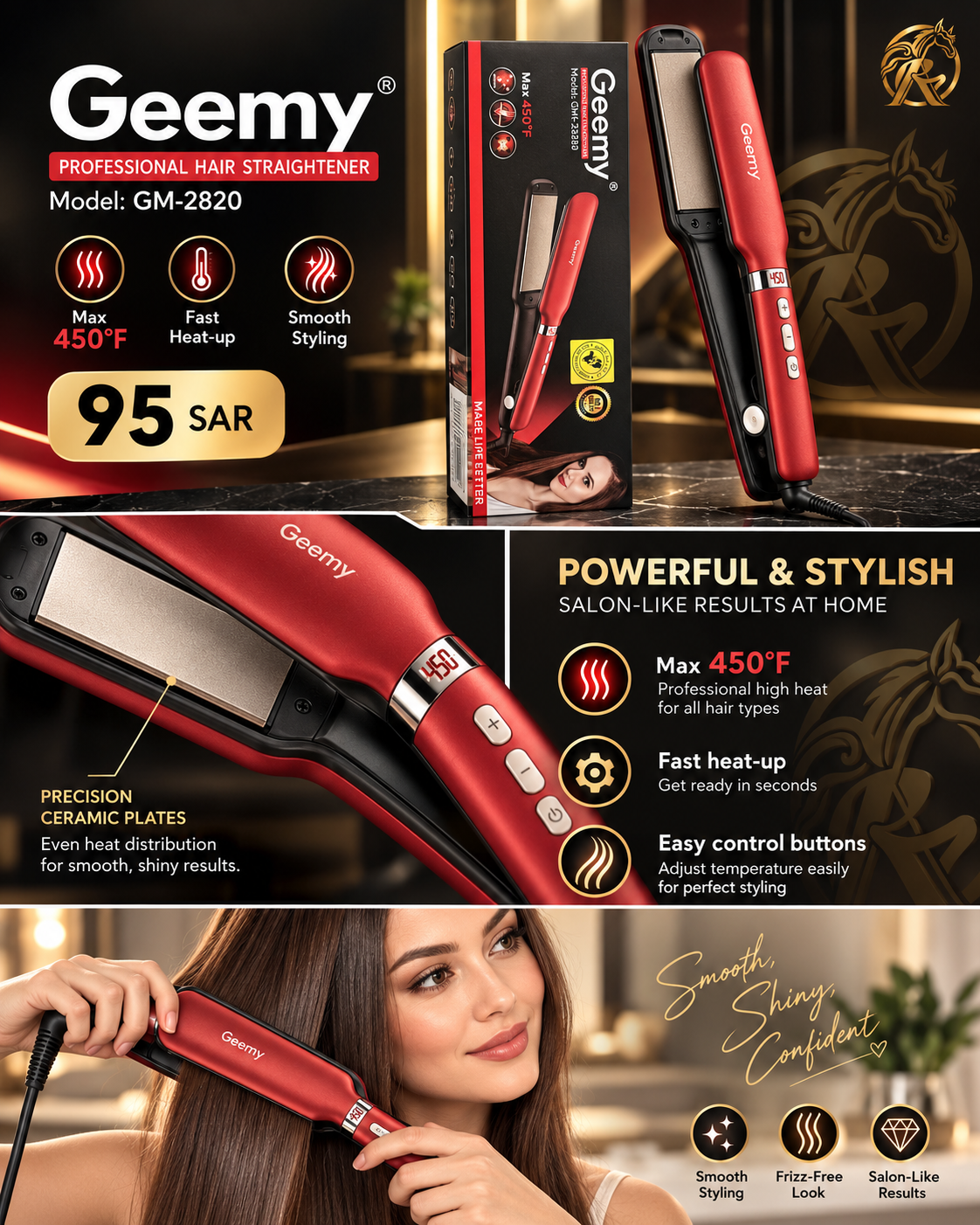 Geemy GM-2820 hair straightener details and lifestyle image
