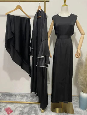 Muslim Abaya Set with Diamond Beading & Flare Sleeves