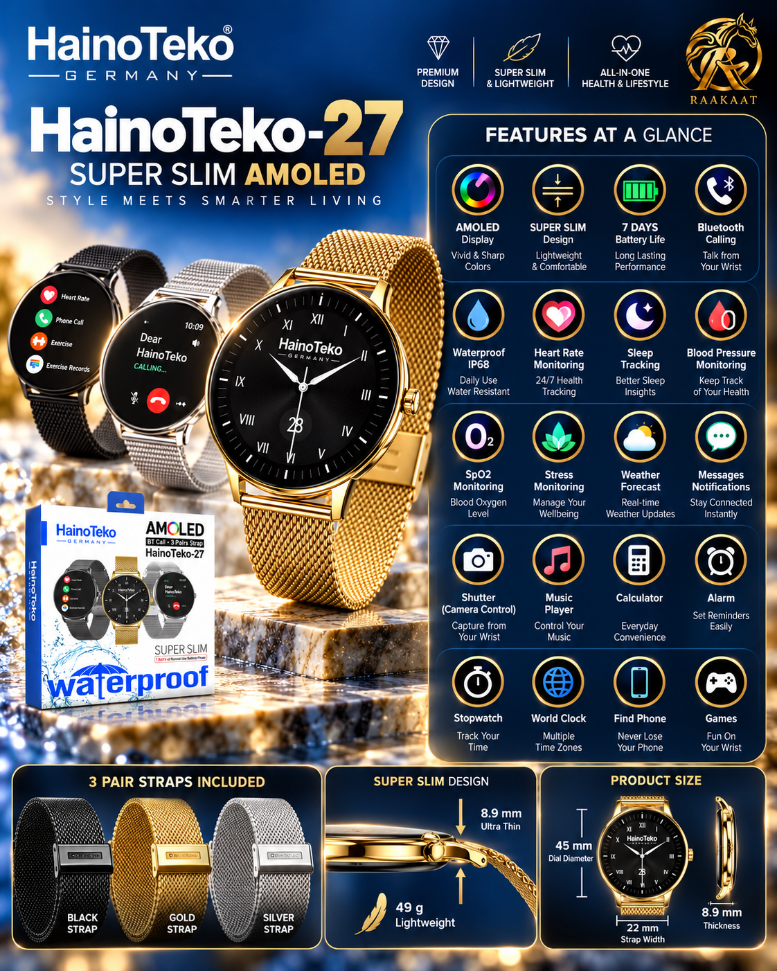 HainoTeko-27 smartwatch features and details image