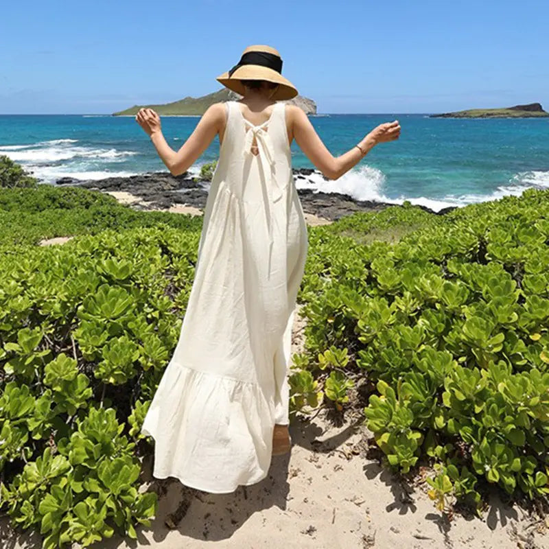 Sleeveless Long Dress with Ruffled Hem for Women