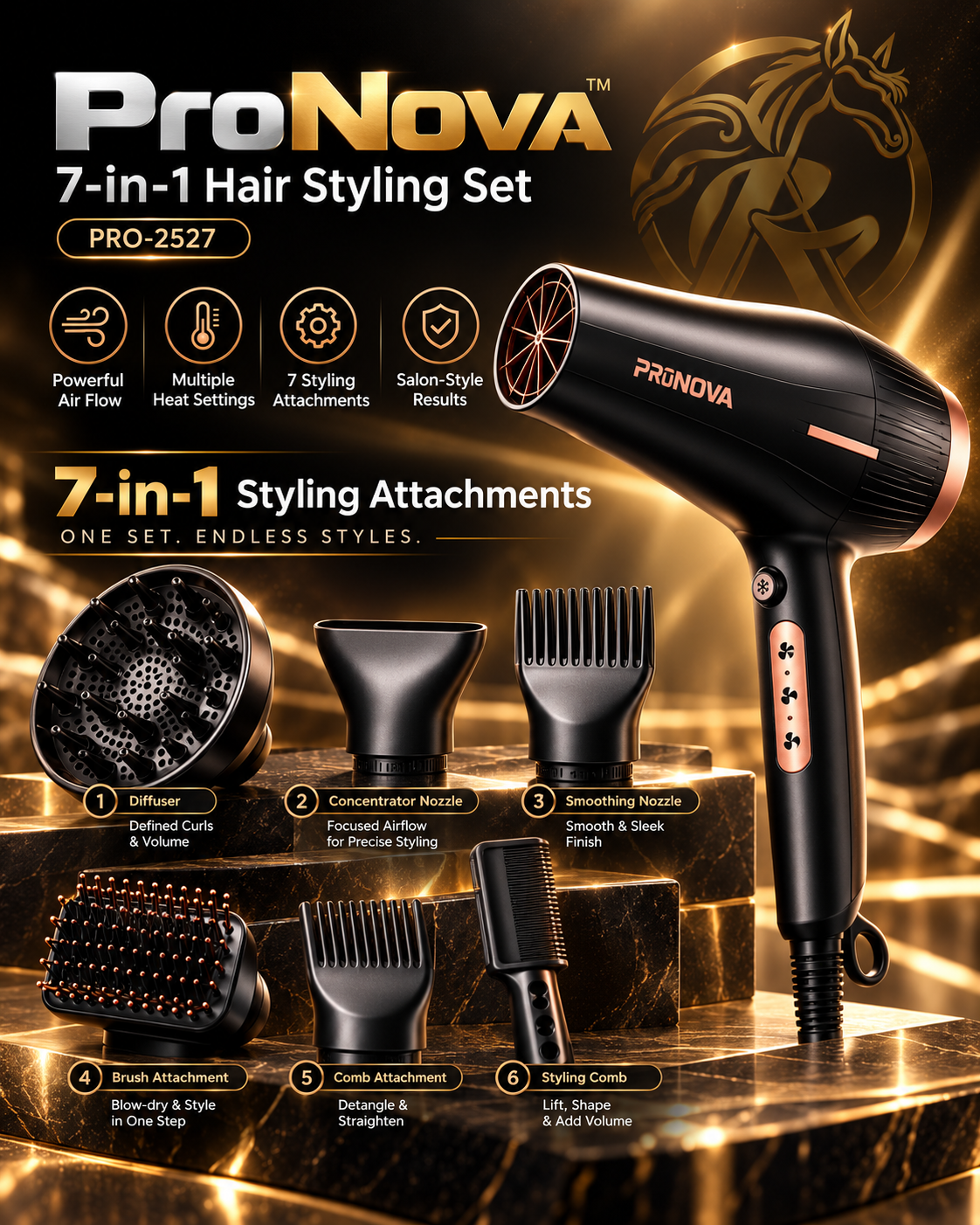 ProNova PRO-2527 styling attachments overview image