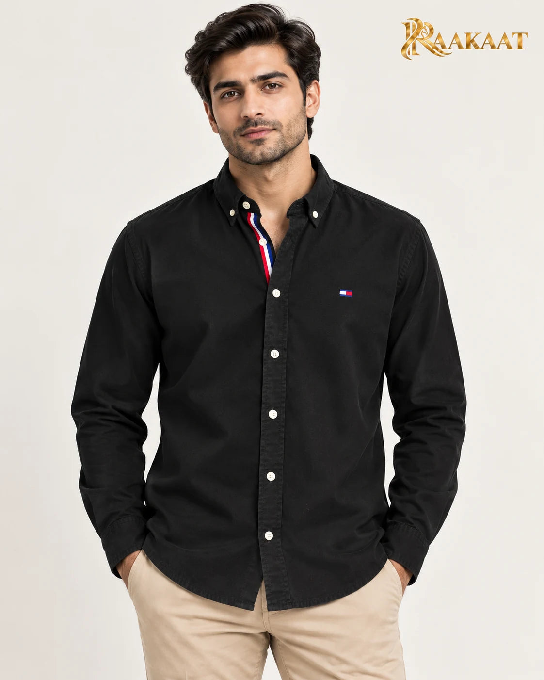 Men's black long-sleeve shirt — front
