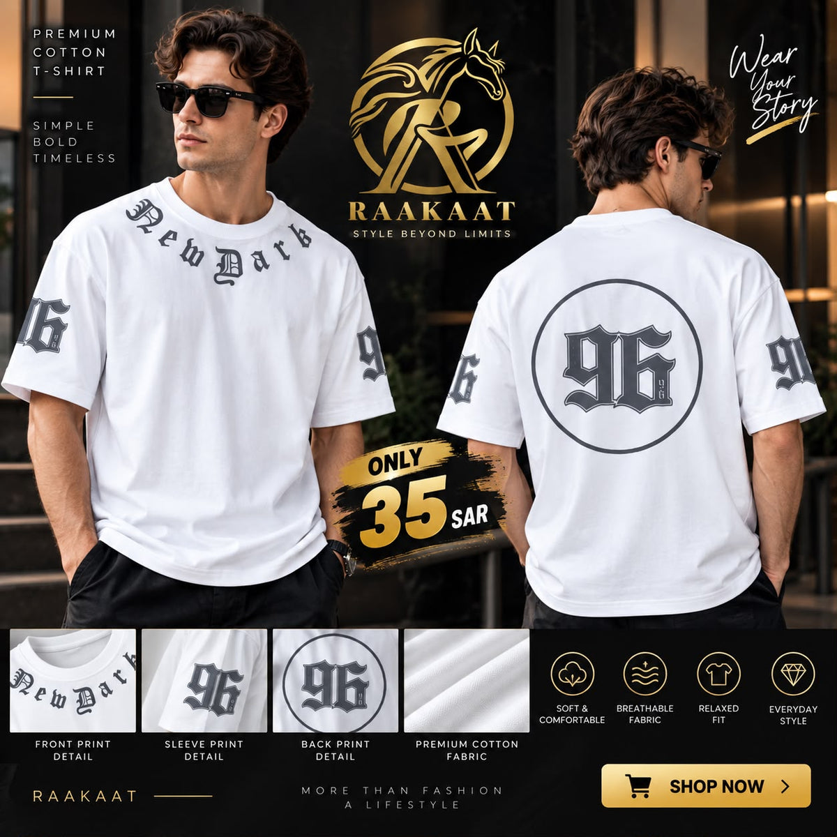 Raakaat white New Darb oversized graphic T-shirt product poster