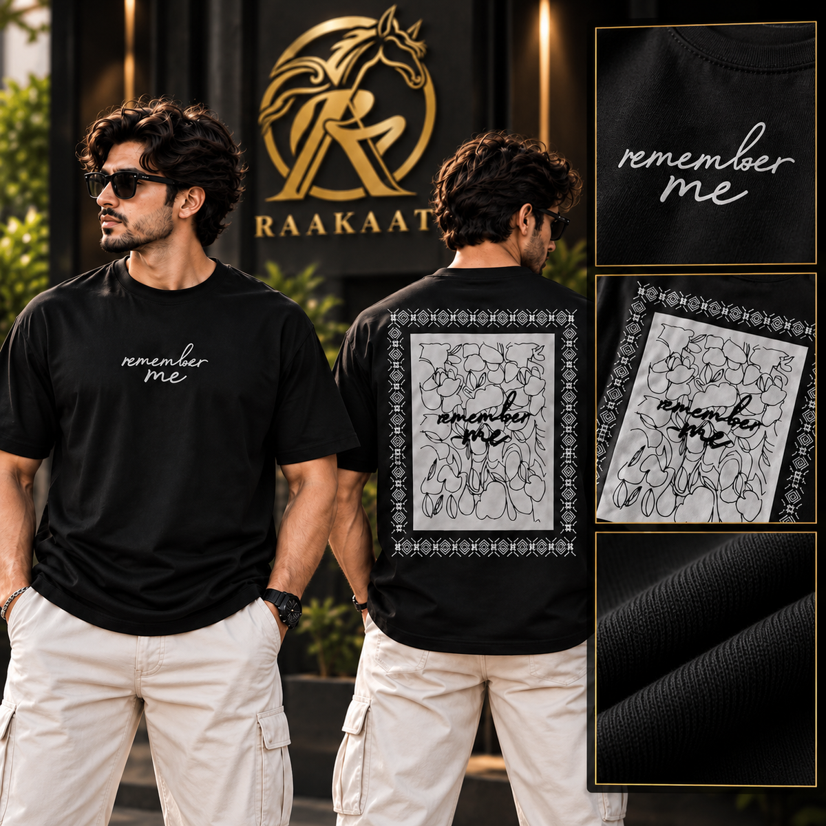 Raakaat black Remember Me oversized T-shirt print and fabric details