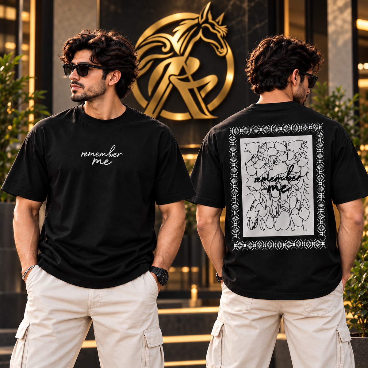 Raakaat black Remember Me oversized T-shirt front and back view