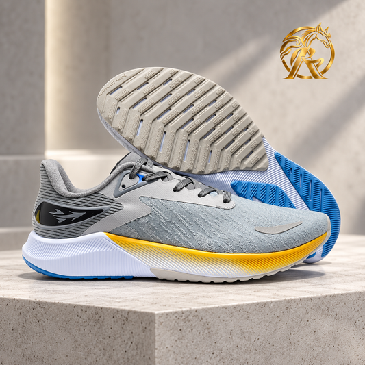 Men's Grey & Yellow Lace-Up Sneakers — product and outsole view