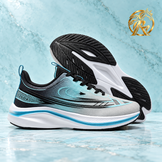 Men's Grey & Aqua Graphic Lace-Up Sneakers — product and outsole view