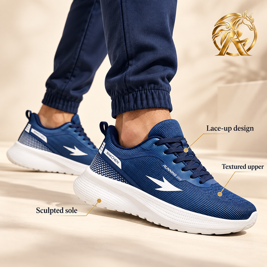 MAKCHEN Men's Navy & White Lace-Up Sneakers — model styling and design details