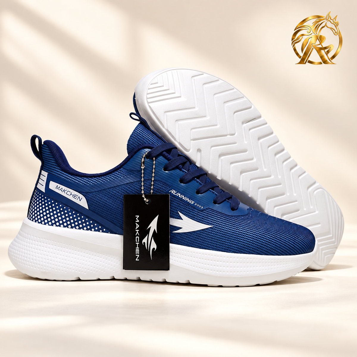 MAKCHEN Men's Navy & White Lace-Up Sneakers — product and outsole view