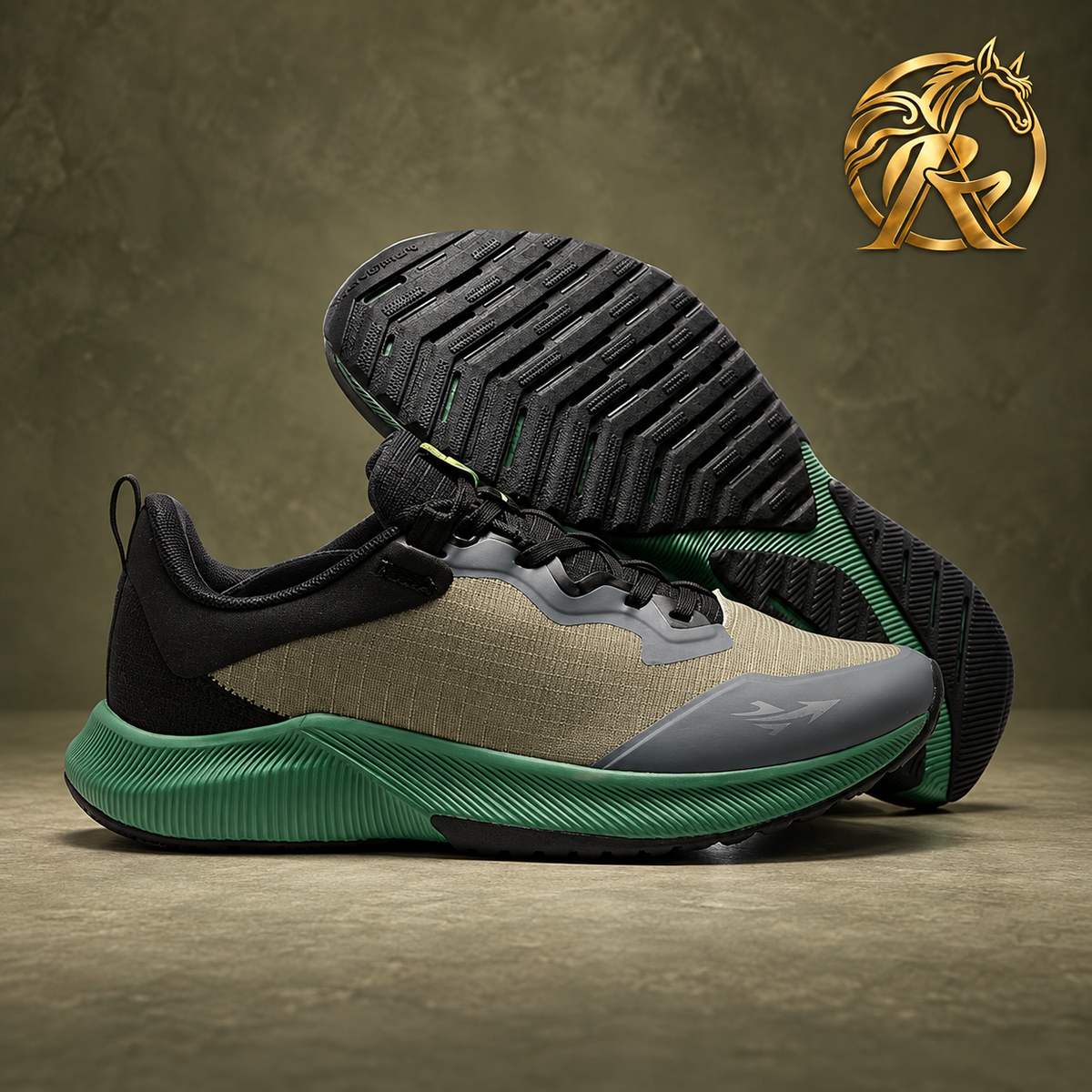 Men's Olive & Green Lace-Up Sneakers — product and outsole view