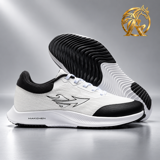 MAKCHEN Men's White & Black Wave-Sole Sneakers — product and outsole view