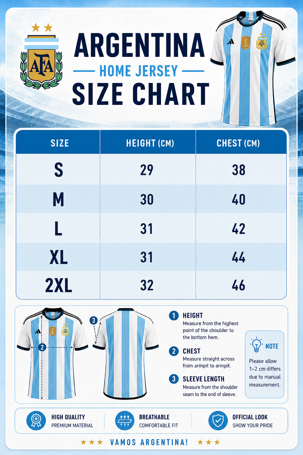 Argentina 2026 Home Jersey | 3-Star Champions Edition