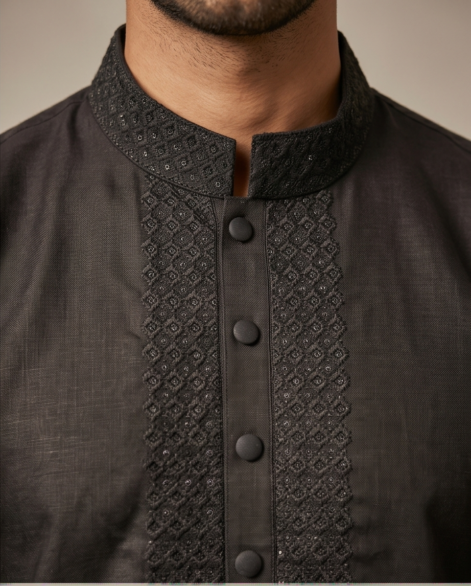 Charcoal Onyx Embroidered Panjabi|226| - Raakaat