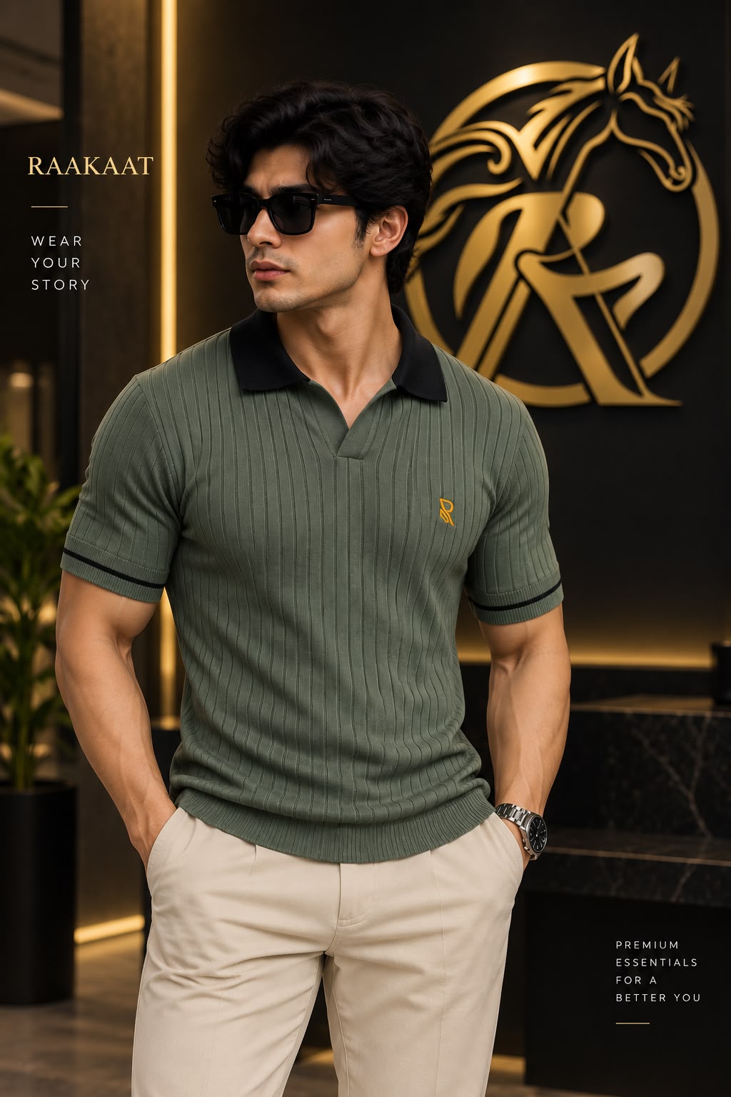 Premium Ribbed Polo T-Shirt for Men – Olive Green |