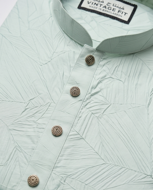 Sage Mist Textured Leaf-Pattern Panjabi |431| - Raakaat