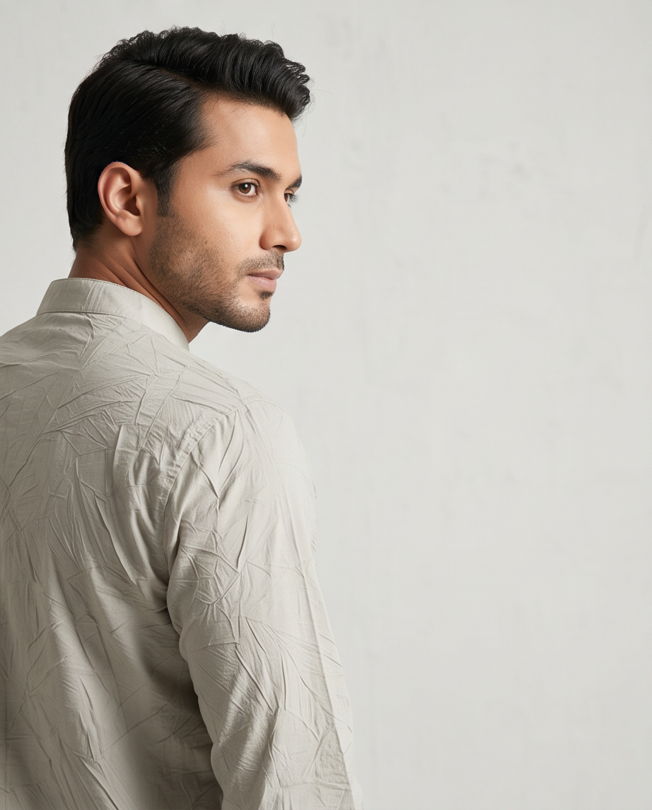 Premium Sage Crinkle-Texture Men’s Panjabi|430| - Raakaat
