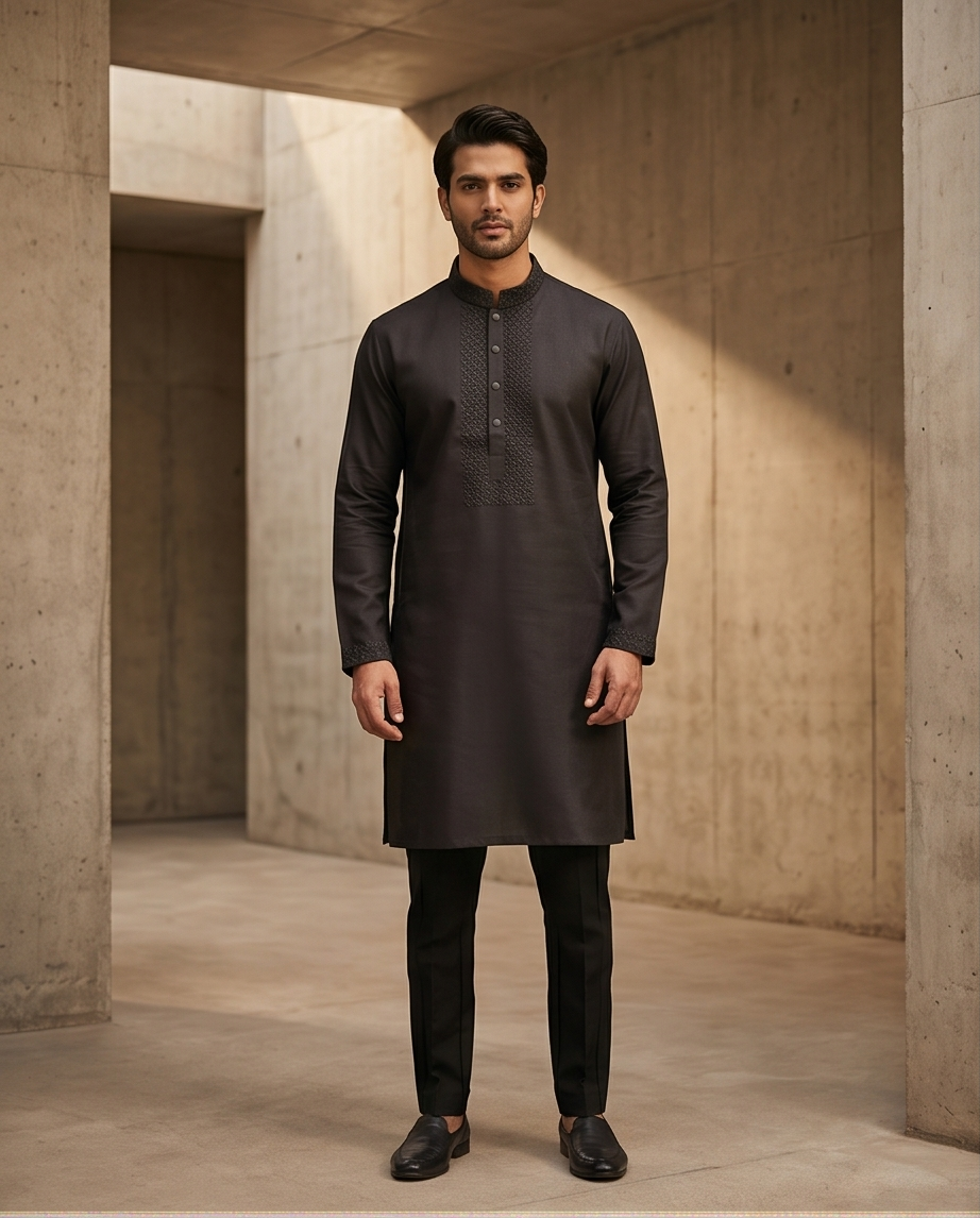 Charcoal Onyx Embroidered Panjabi|226| - Raakaat