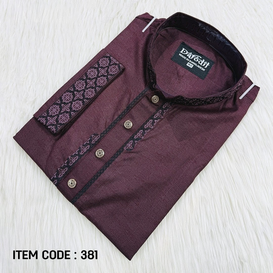 Premium Maroon Embroidered Panjabi – Elegant Traditional Wear for Men | 381