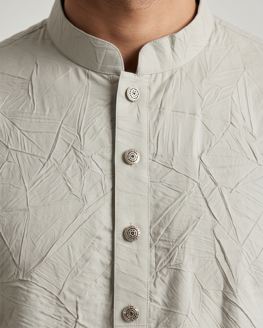 Premium Sage Crinkle-Texture Men’s Panjabi|430| - Raakaat