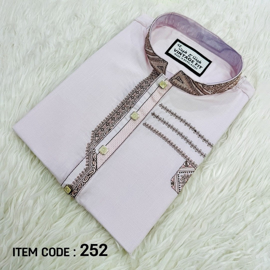 Blush Pink Slim-Fit Panjabi with Intricate Threadwork | Eid Collection P0022|252 - Raakaat