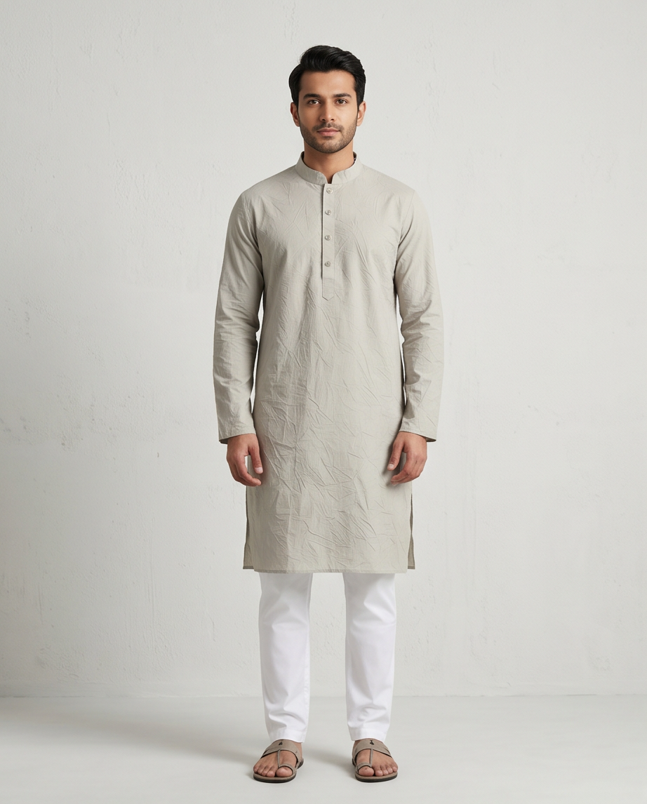 Premium Sage Crinkle-Texture Men’s Panjabi|430| - Raakaat