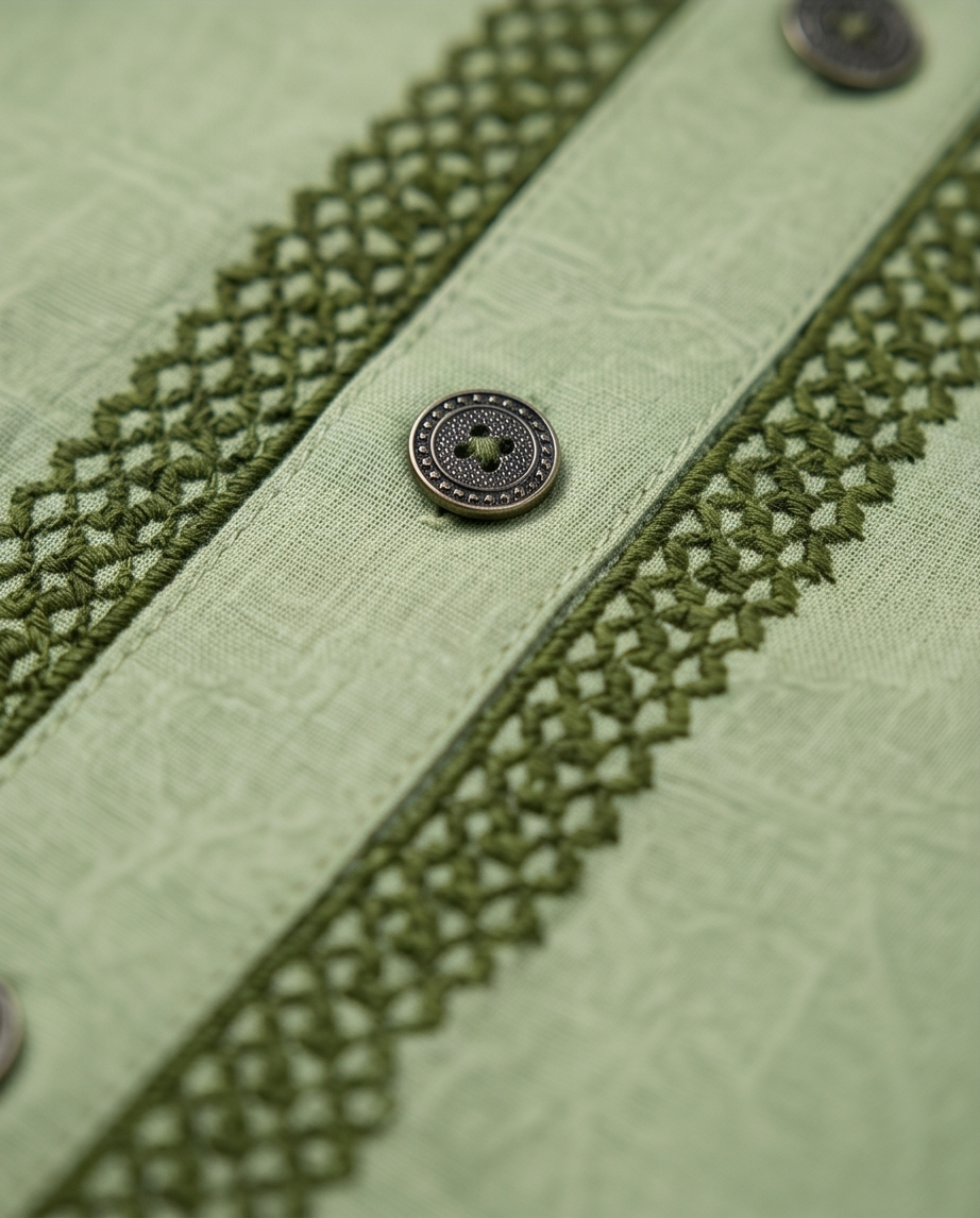 Pastel Mint Stretch Cotton Panjabi – Men’s Premium Embroidered Traditional Wear | 435 - Raakaat