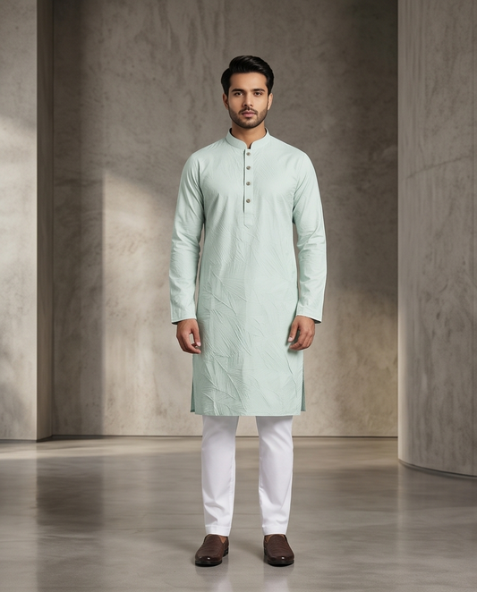 Sage Mist Textured Leaf-Pattern Panjabi |431| - Raakaat