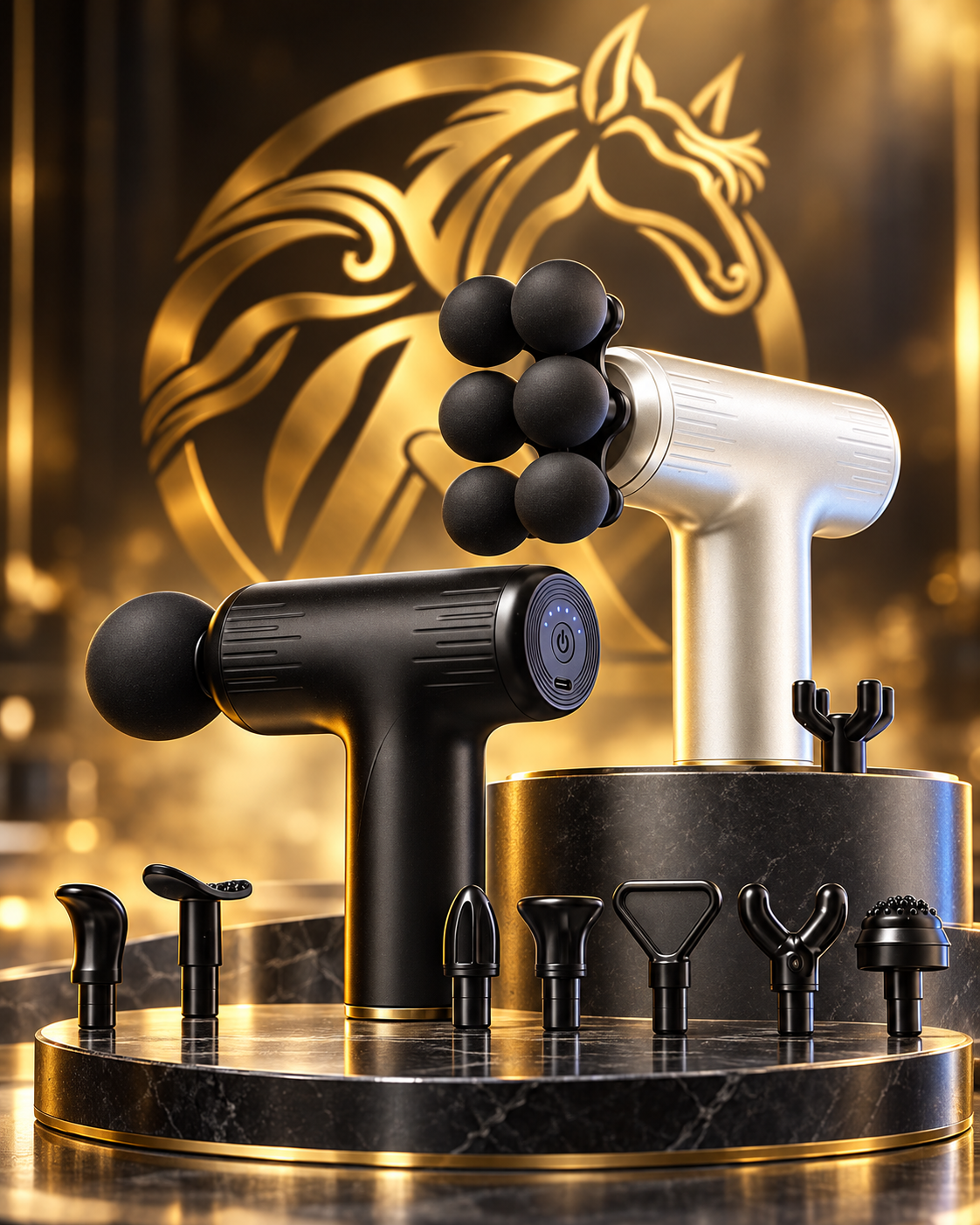 TS-003 Mini Massage Gun premium display with attachments