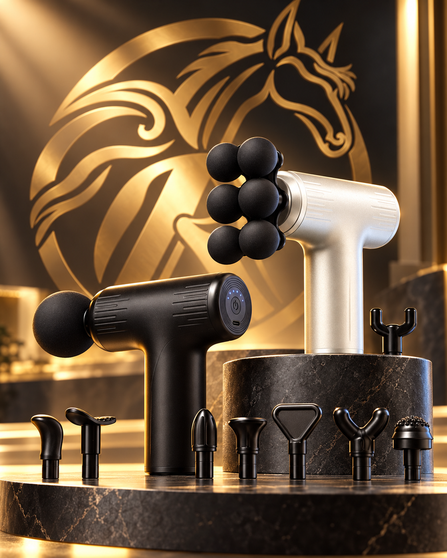 TS-003 Mini Massage Gun premium product image with attachments