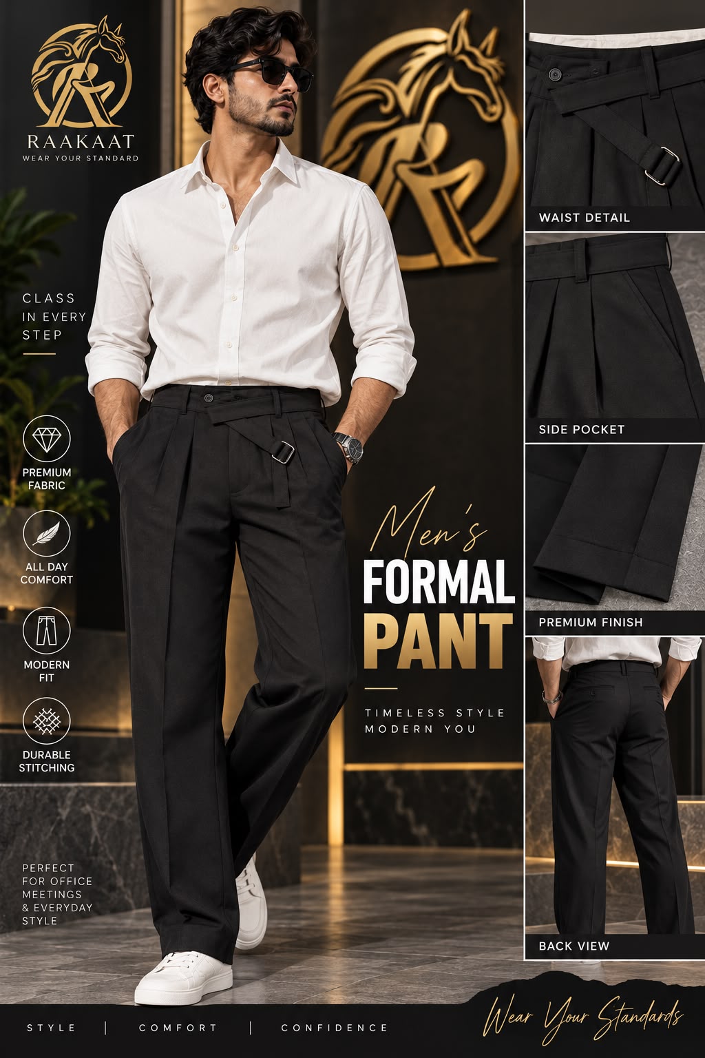 Men’s Black Korean Baggy Formal Pant – Premium Pleated Trousers